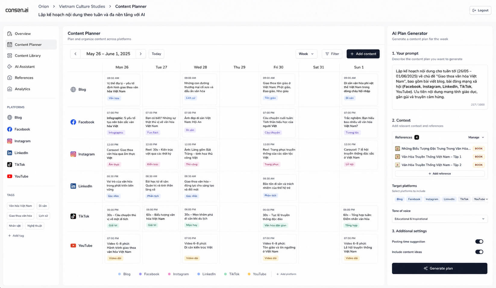 Orion content planning dashboard